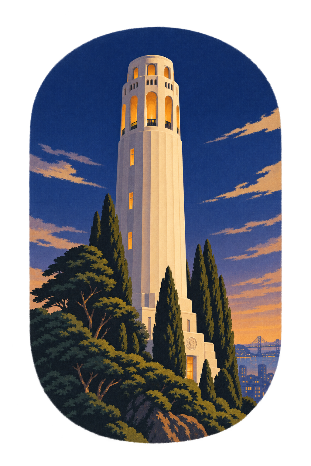 Coit Tower, painted vignette